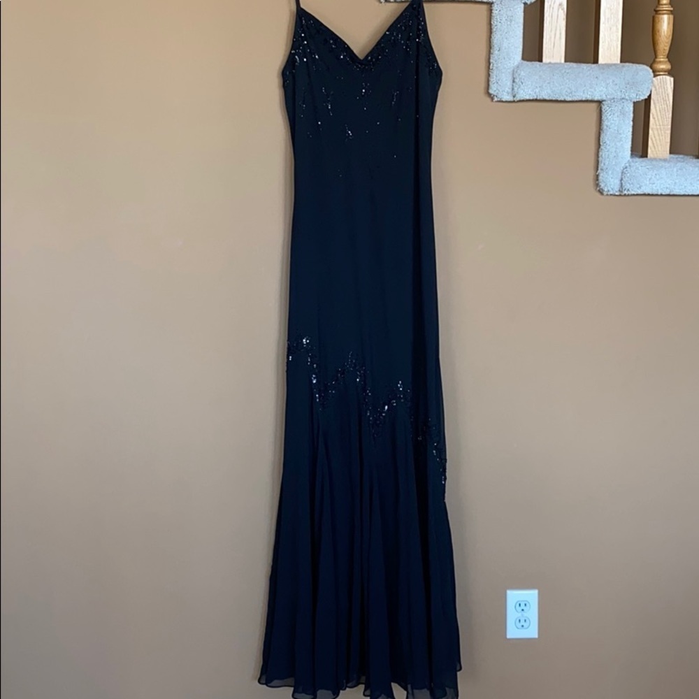 Xscape slip on spaghetti strap beaded evening gown